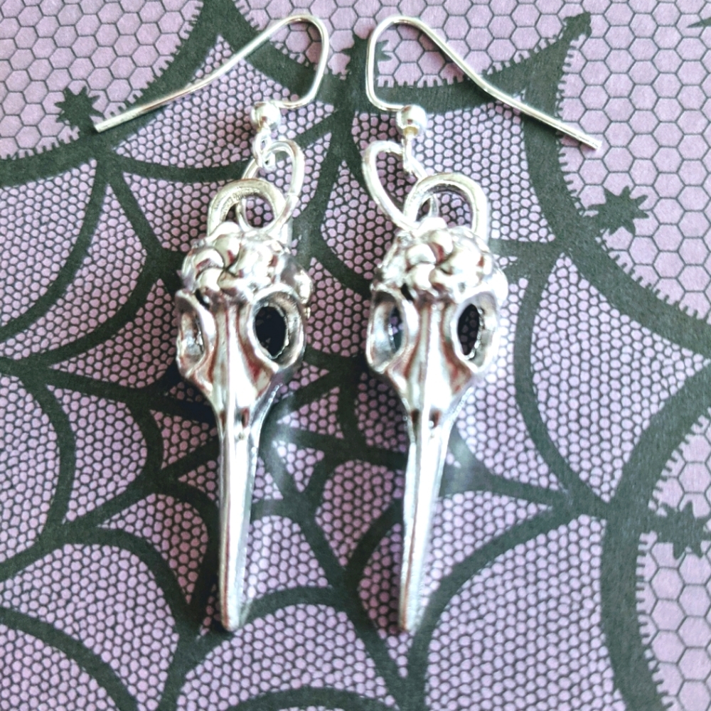 Handmade Bird Skull Hypoallergenic Earrings